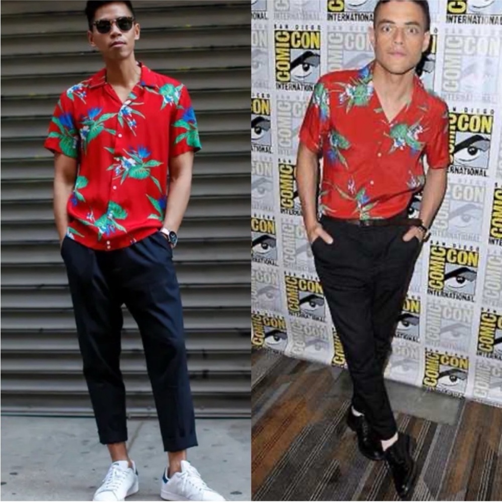 Sandro Red Tropical Print Casual Button Down Shirt